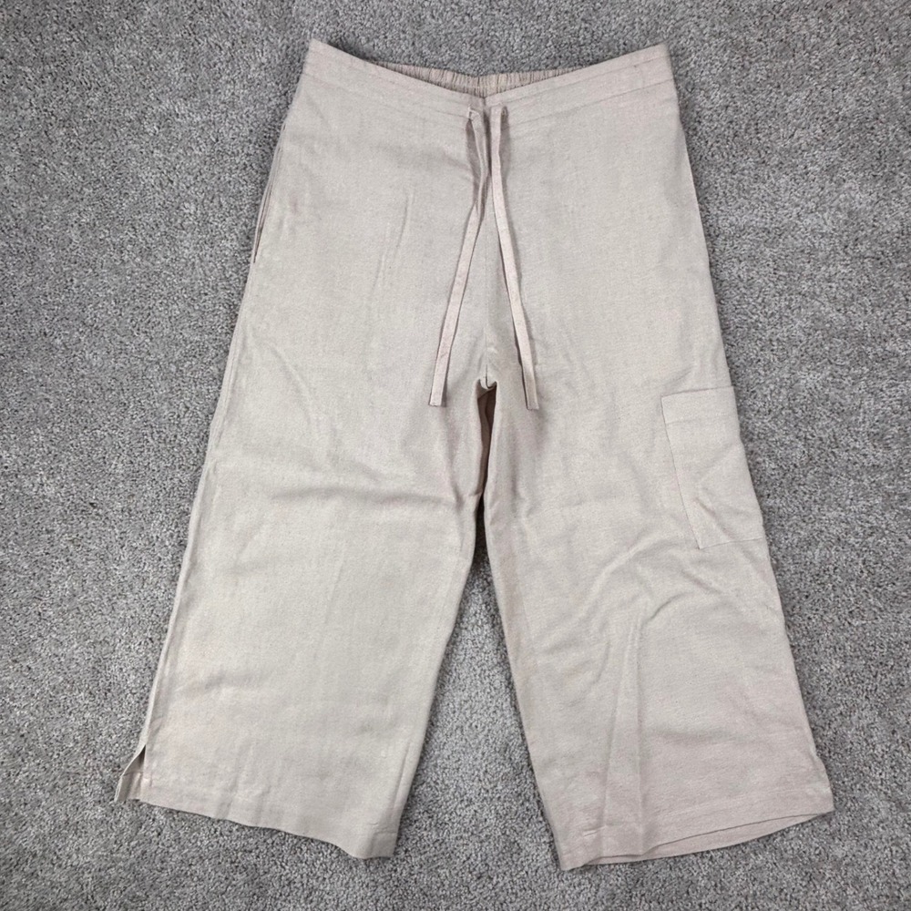 Coldwater Creek Linen Blend Wide Leg Crop Pants Beige Petite Medium PM H24351